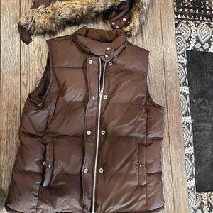 Gap Down Filled Vest with Hood Brown Size Medium Womens
